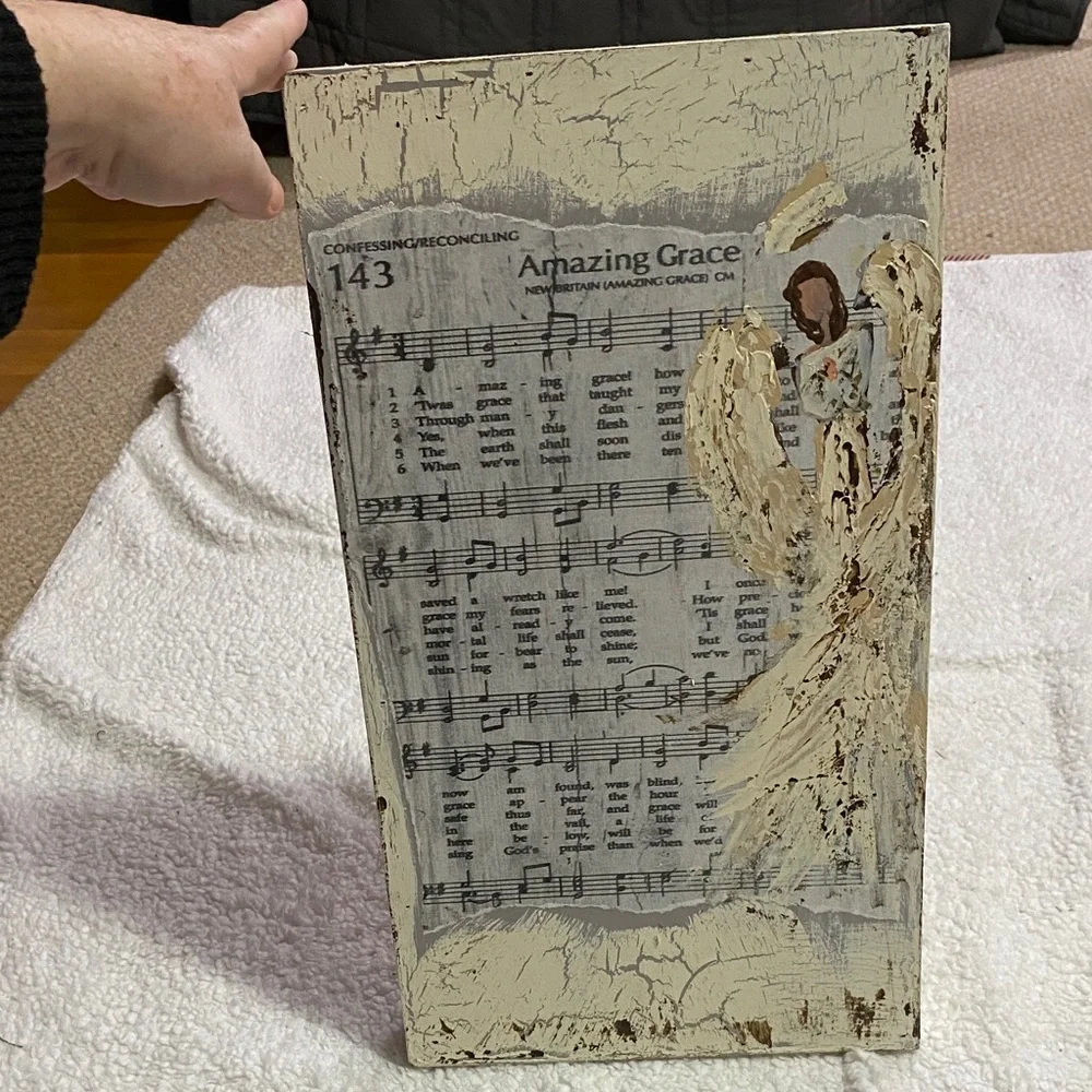 Rustic Angel Hymn Wall Art handmade hand painted NWT